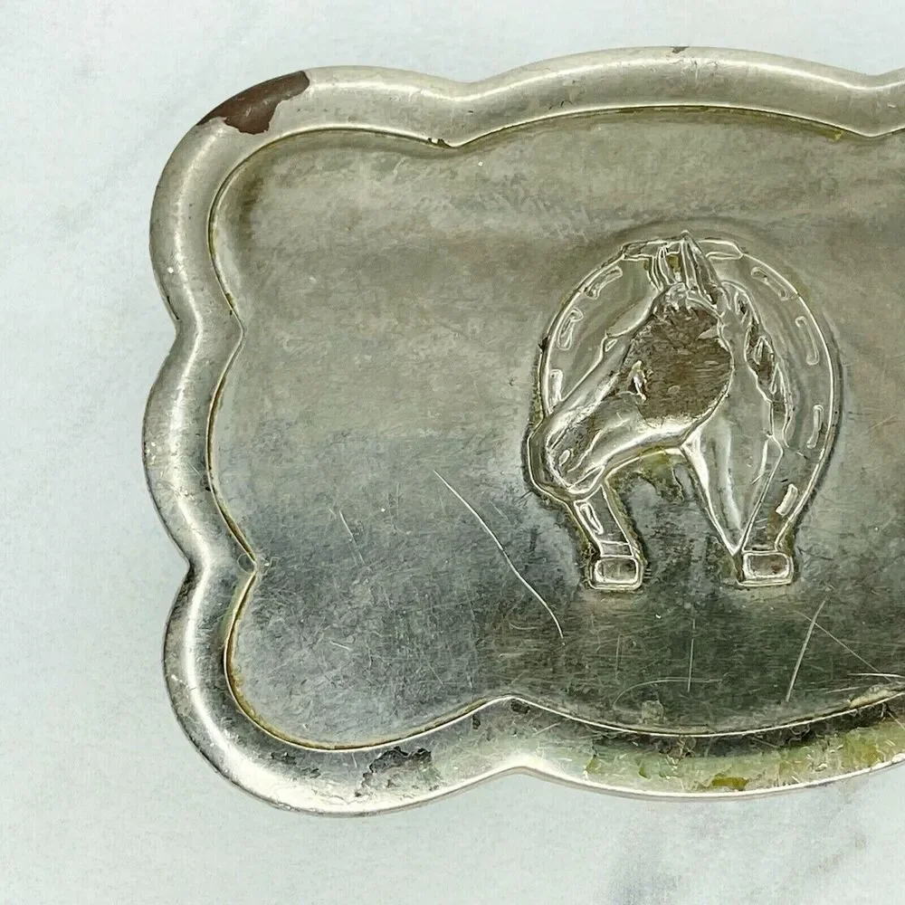 Vintage Silver Tone Horse Head Horseshoe Western Belt Buckle Equestrian ✨
